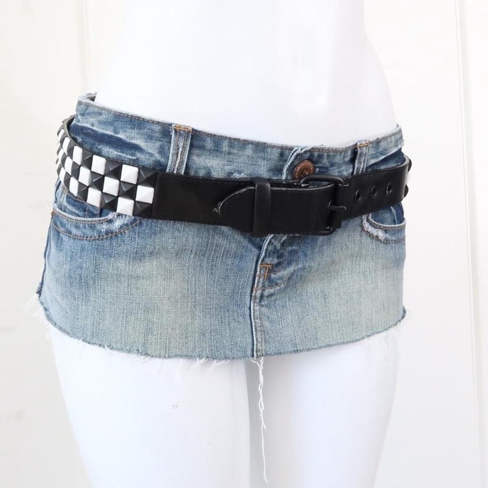 Y2K Checkerboard Studded Belt Black White — Scene / Mall-core Grunge Belt